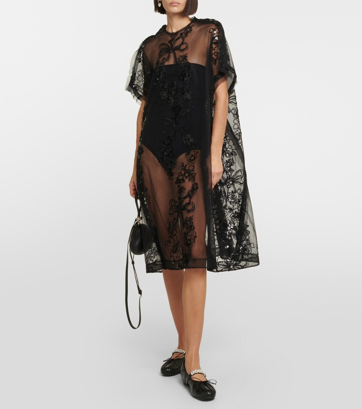 Simone Rocha Embellished overlay-tulle midi dress