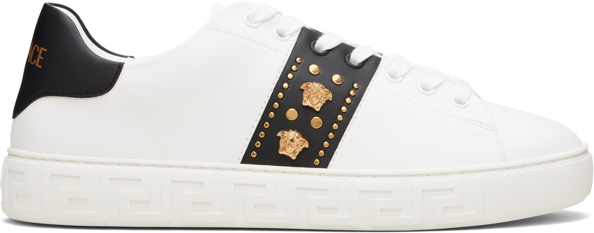 Versace White Greca Embellished Nylon Faux-Leather Sneakers