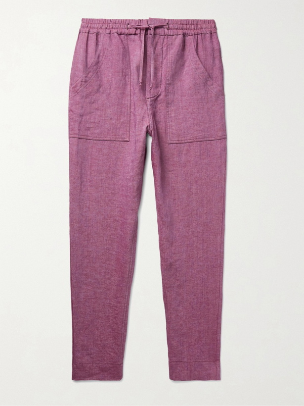 Photo: ISABEL MARANT - Necim Tapered Linen-Chambray Drawstring Trousers - Purple