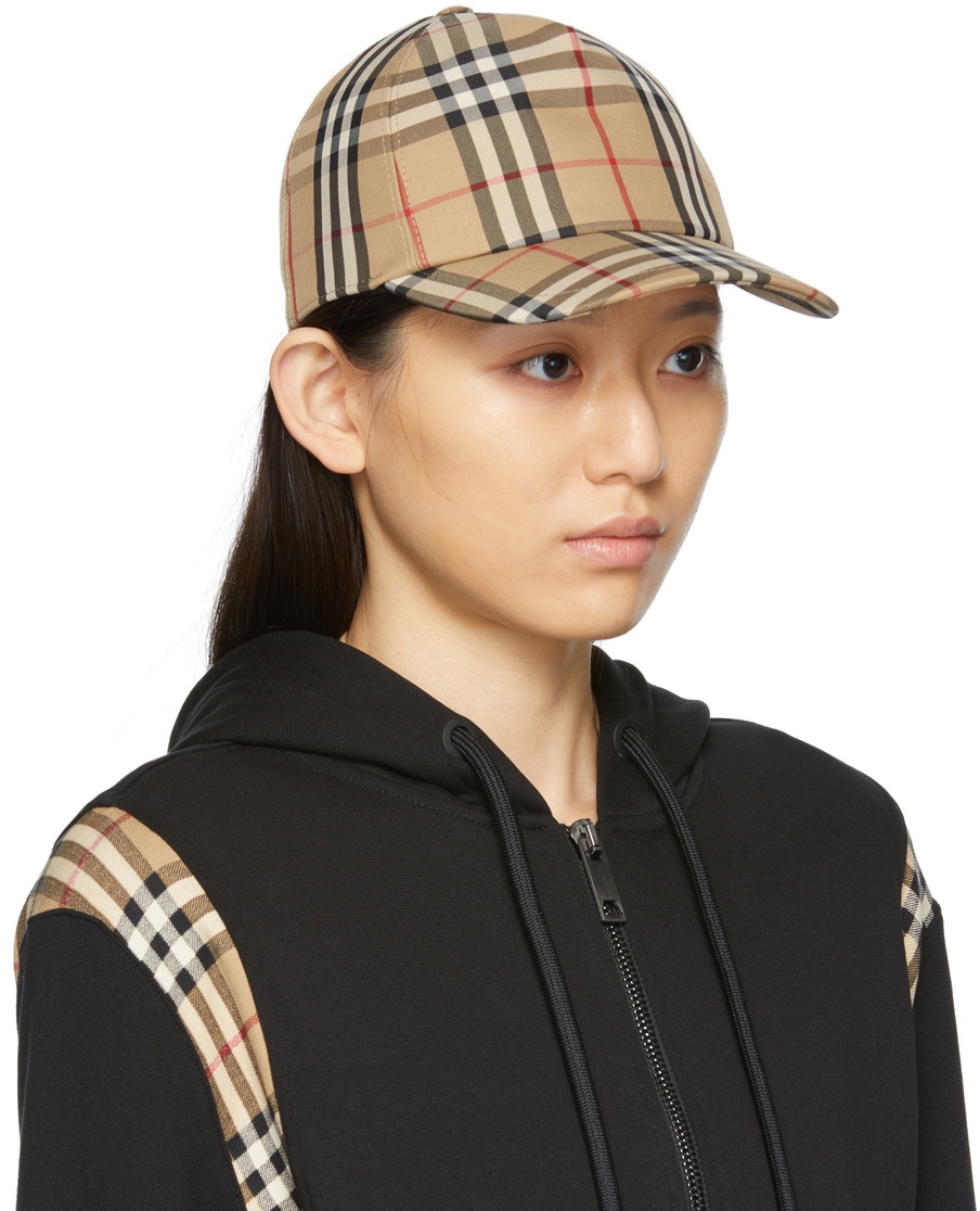 Burberry Beige Vintage Check Logo Appliqué Baseball Cap Burberry display picture 2