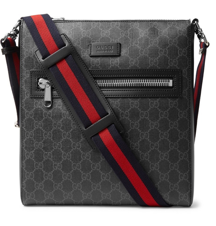 Photo: Gucci - Leather-Trimmed Monogrammed Coated-Canvas Messenger Bag - Black