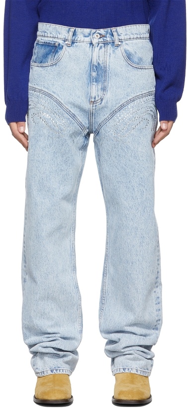 Photo: Y/Project SSENSE Exclusive Blue Crystal Rhinestone Jeans