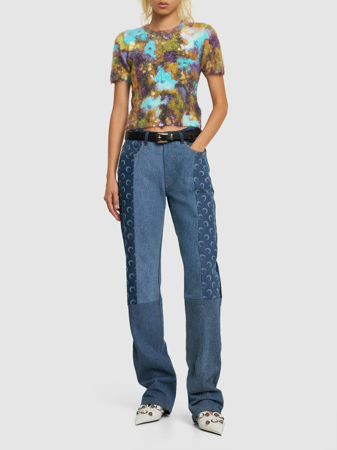 デニム/ジーンズ Marine Serre Moonprint Patchwork Denim MARINE SERRE - Moon Print Patchwork Wide Denim Jeans Marine Serre