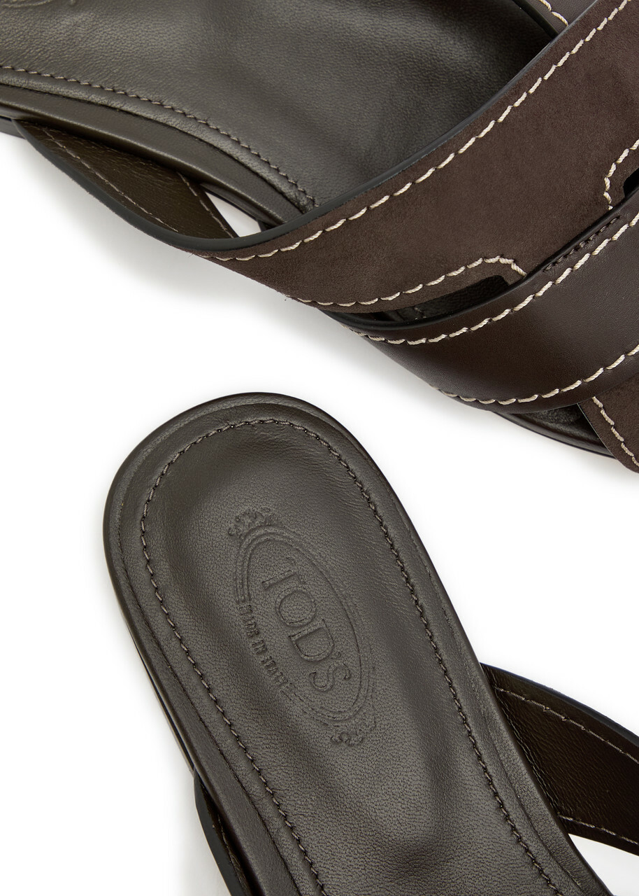 Tods Square-toe Suede and Leather Sandals Black