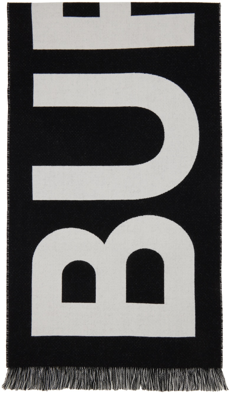 Photo: Burberry Black & Gray Logo Wool Jacquard Scarf