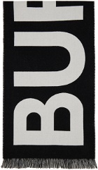 Burberry Black & Gray Logo Wool Jacquard Scarf