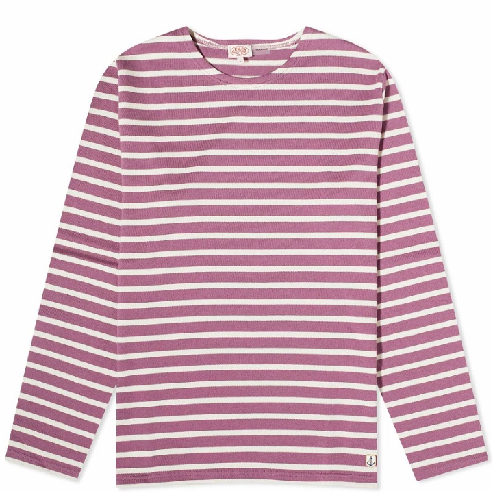 Photo: Armor-Lux Men's Long Sleeve Classic Stripe T-Shirt in Purple/Natural