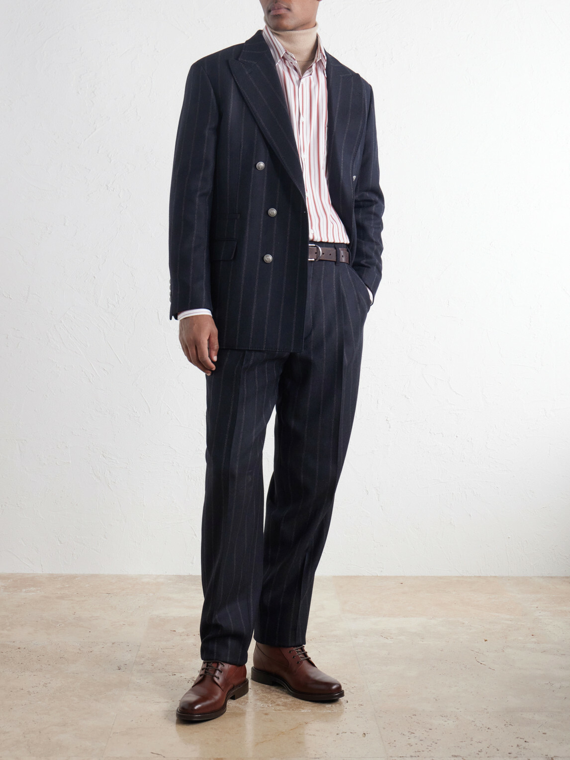 Brunello Cucinelli - Double-Breasted Pinstripe Cashmere and Wool-Blend Flannel Suit Jacket - Black