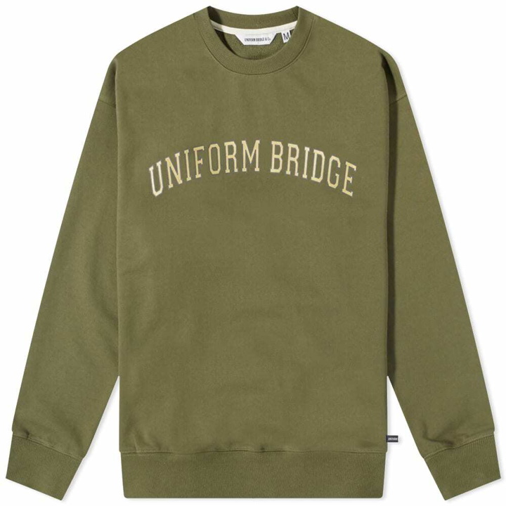 Photo: Uniform Bridge Men's Arch Logo Crew Sweat in Khaki