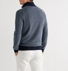 Loro Piana - Slim-Fit Suede-Trimmed Baby Cashmere Half-Placket Sweater - Blue
