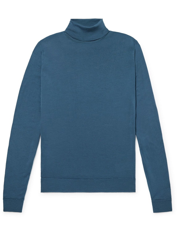 Photo: John Smedley - Cherwell Slim-Fit Merino Wool Rollneck Sweater - Blue