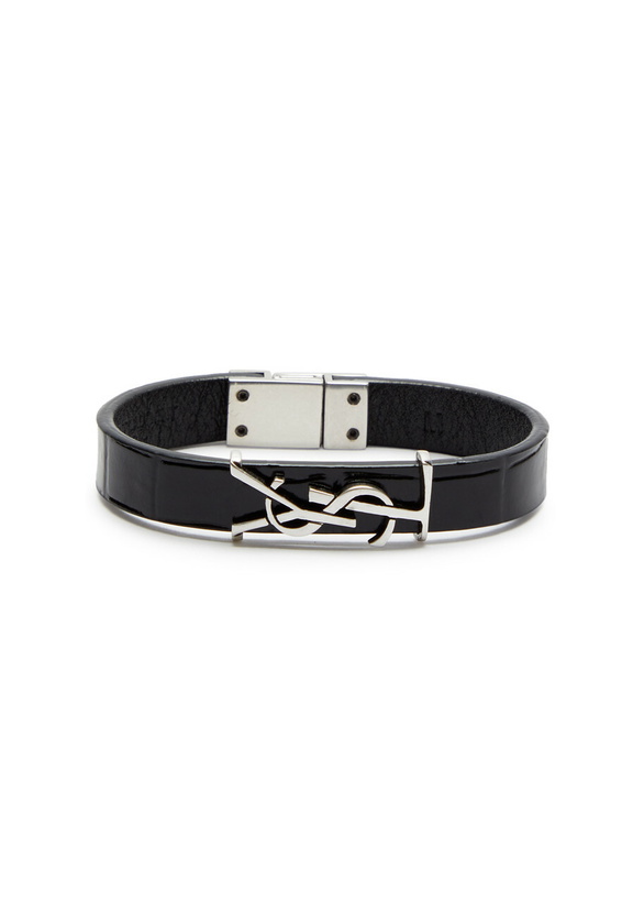 Photo: Saint Laurent Logo Crocodile-effect Leather Bracelet Black