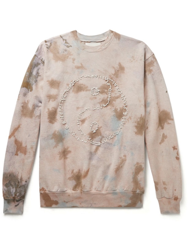 Photo: POLITE WORLDWIDE® - Yin Yang Embroidered Tie-Dyed Recycled Cotton-Jersey Sweatshirt - Brown