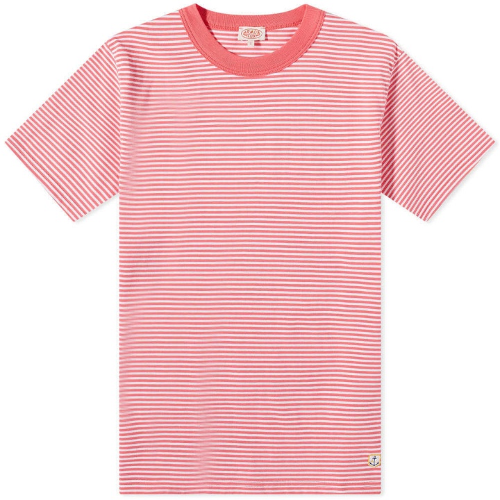 Photo: Armor-Lux Men's Fine Stripe T-Shirt in Watermelon/White