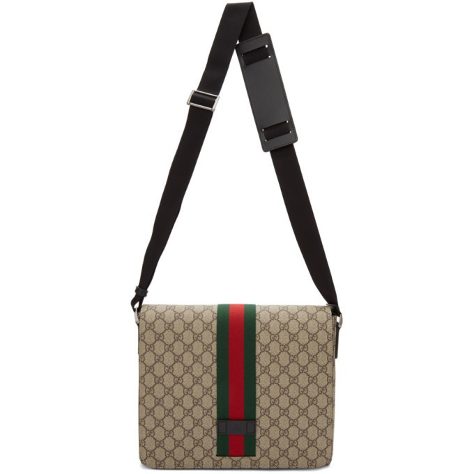 Gucci Web GG Supreme Messenger Bag ($790) ❤ liked on Polyvore featuring bags,  messenger bags, beige multi, z…