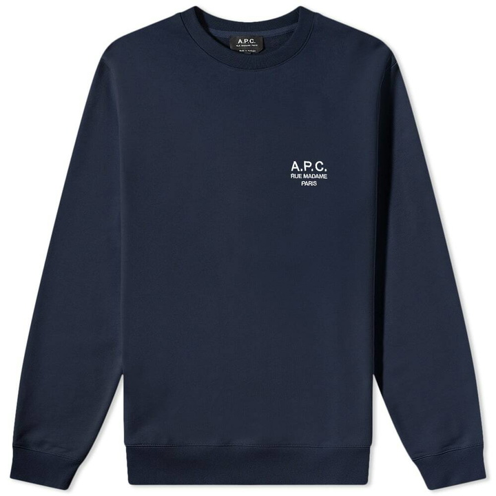 Photo: A.P.C. Men's A.P.C Rider Embroidered Crew Sweat in Navy