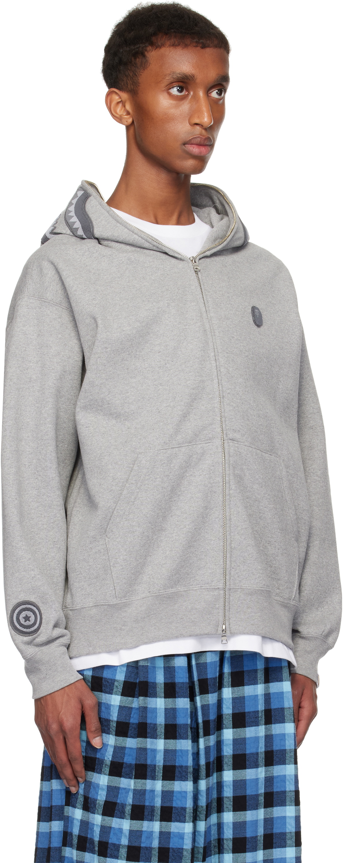 BAPE Gray Ape Head One Point Shark Zip Hoodie A Bathing Ape