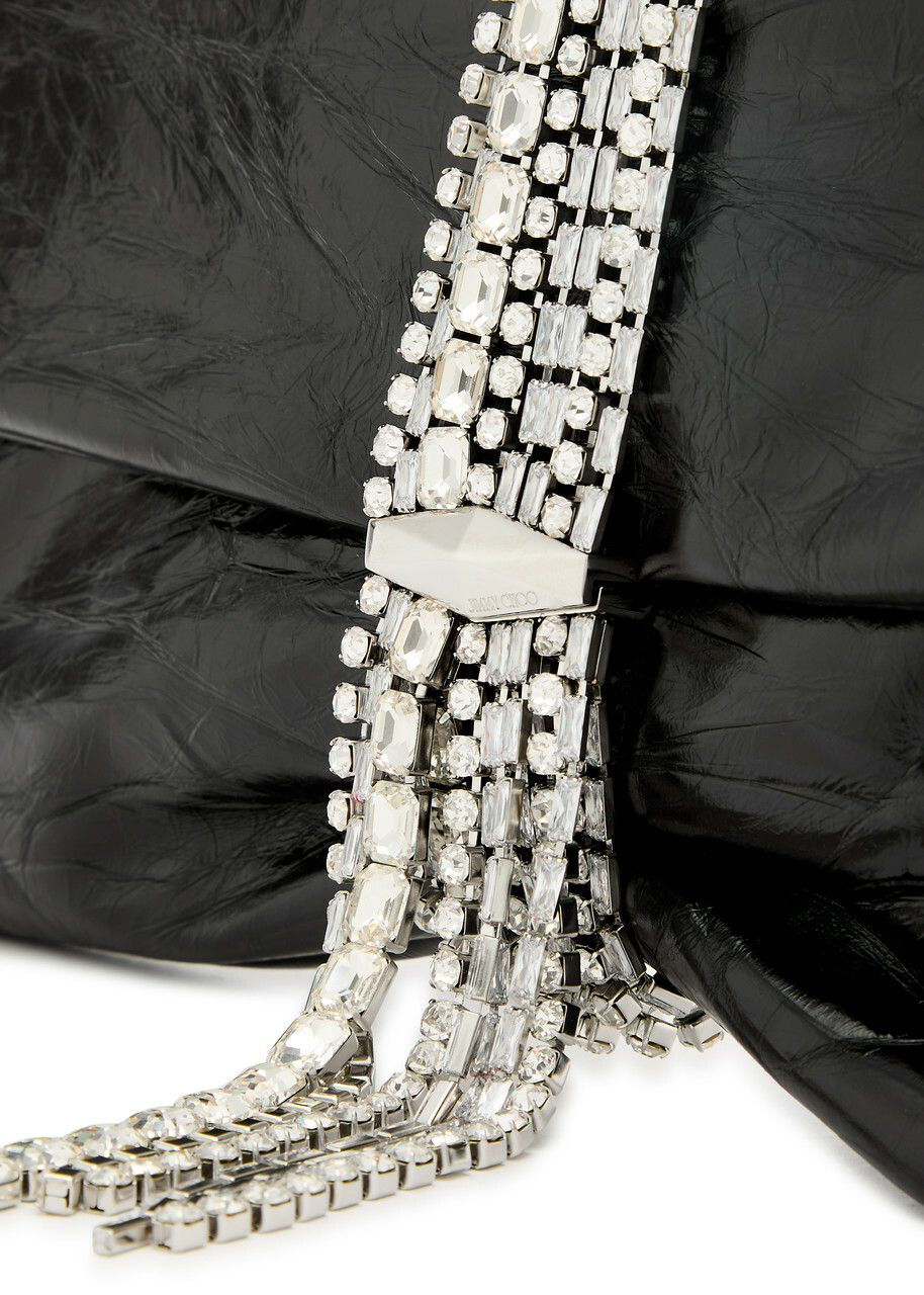 Jimmy Choo Zandra Crystal-embellished Leather Cutch - Black And Silver - One Size