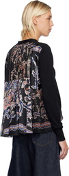 sacai Black Paisley Print & Cotton Knit Cardigan