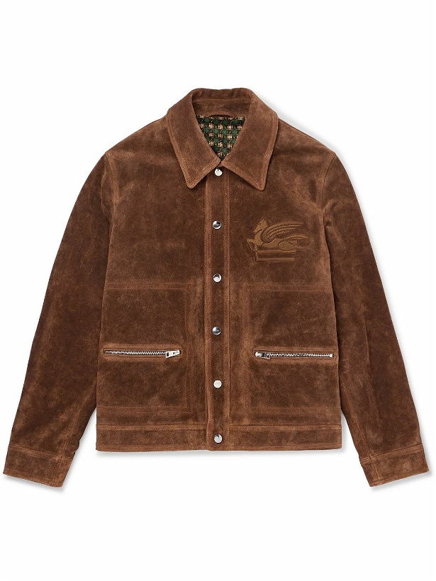 Photo: Etro - Logo-Embroidered Suede Jacket - Brown