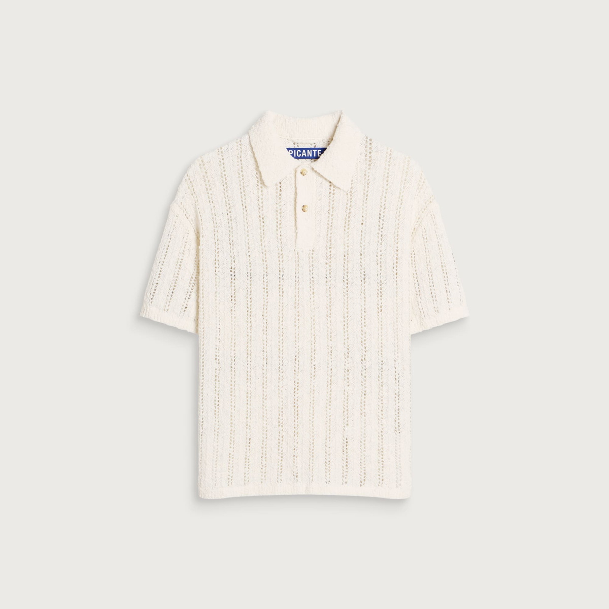 Picante Men's Pointelle Knit Polo Shirt in Ivory