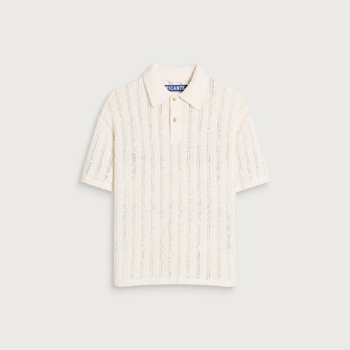 Photo: Picante Men's Pointelle Knit Polo Shirt in Ivory