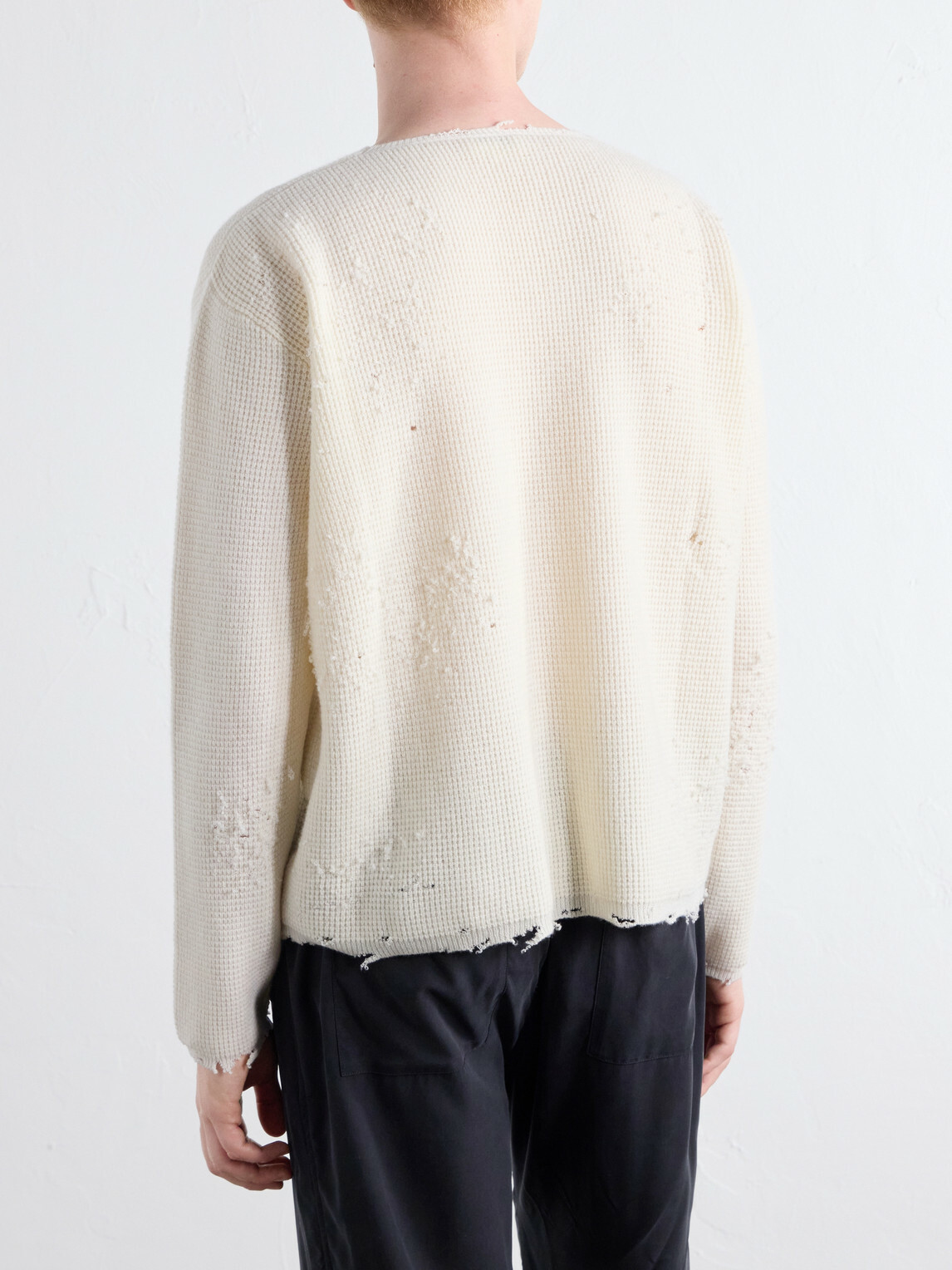 SECOND / LAYER - Distressed Waffle-Knit Wool and Cashmere-Blend Sweater - Neutrals