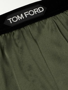 TOM FORD - Velvet-Trimmed Stretch-Silk Satin Boxer Shorts - Green