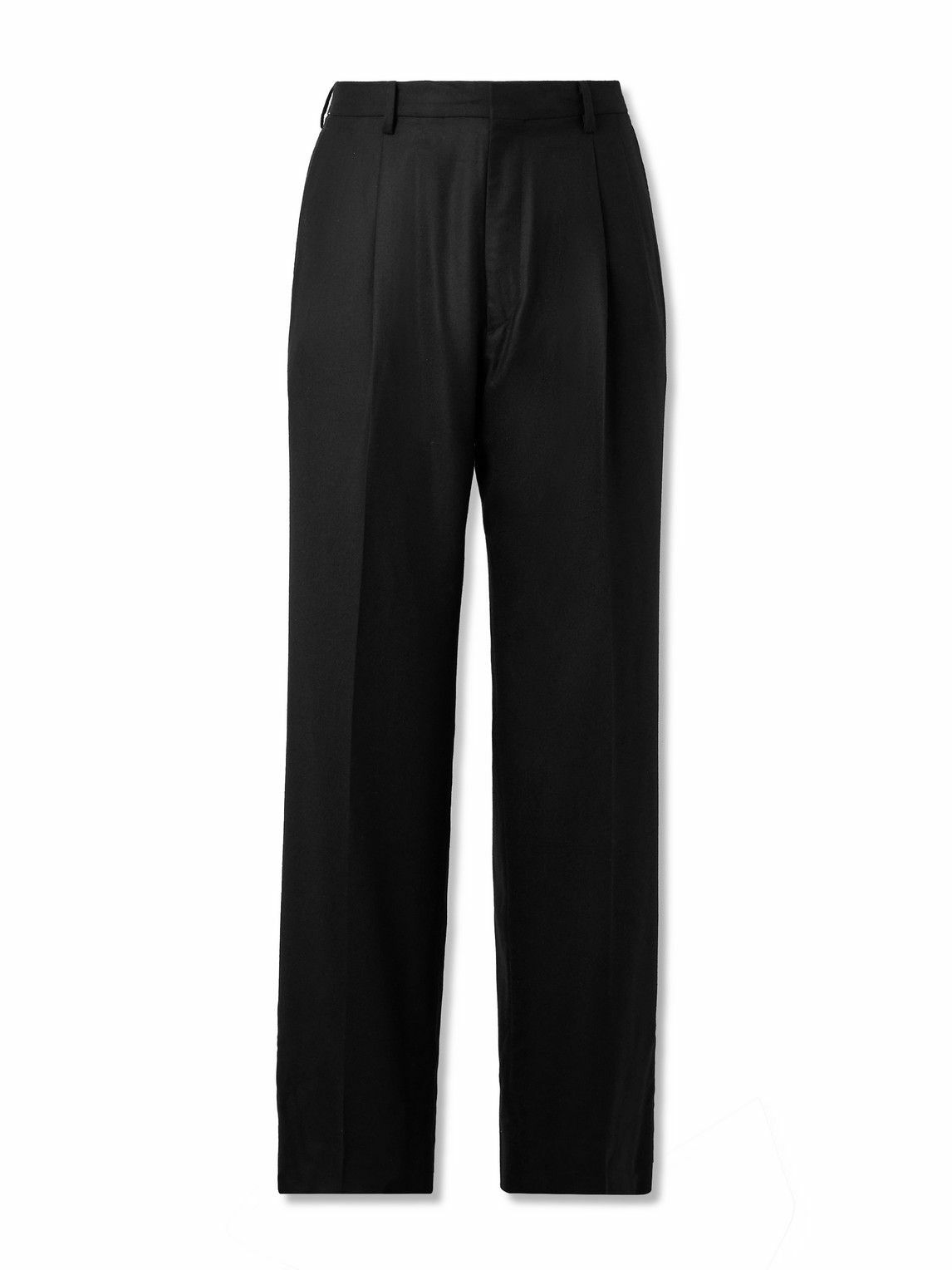 Auralee - Wide-Leg Pleated Wool-Twill Trousers - Black Auralee