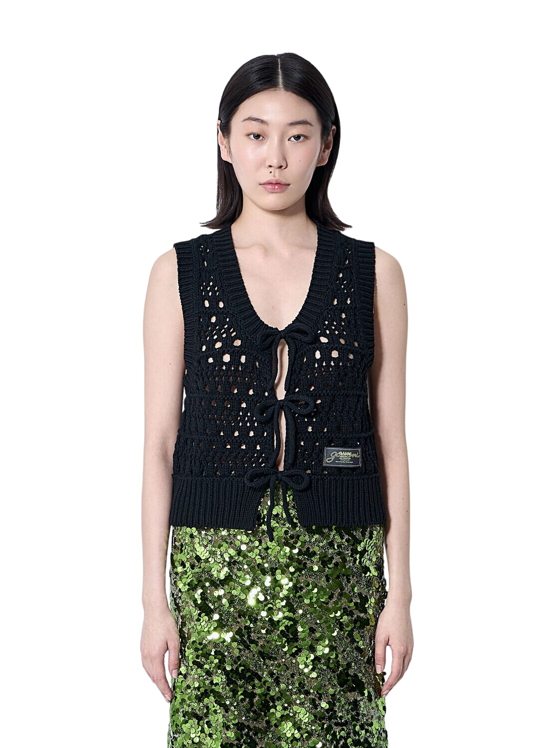 Ganni Cotton Rope Vest Blue Vests GANNI