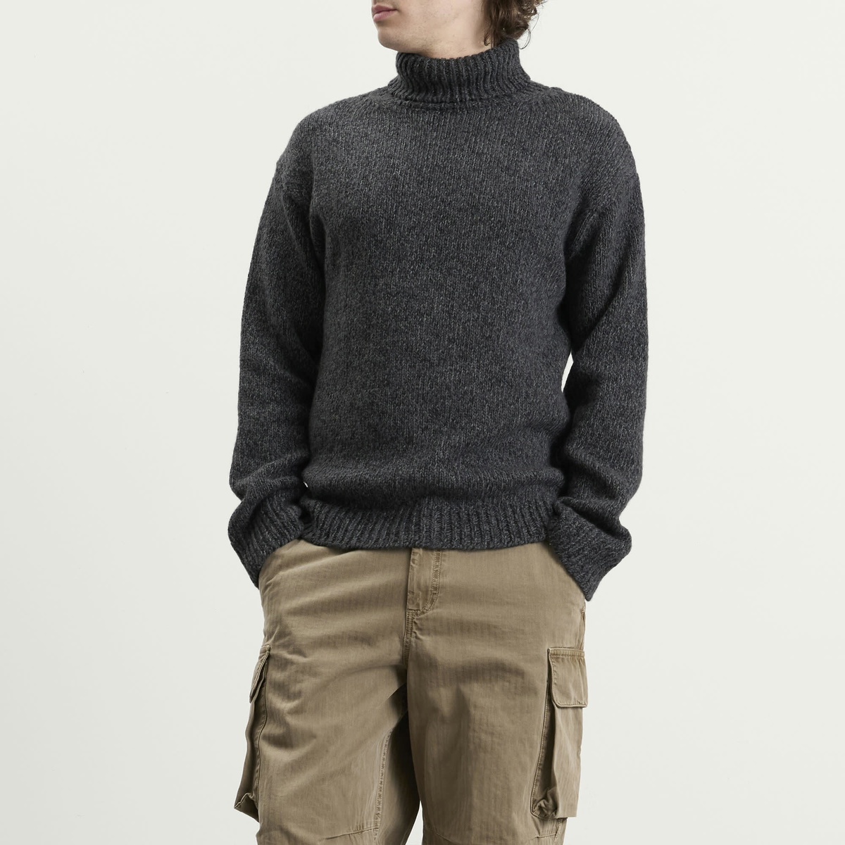 Our Legacy Men's Slub Twisted Wool Popover Turtleneck in Ash Grey