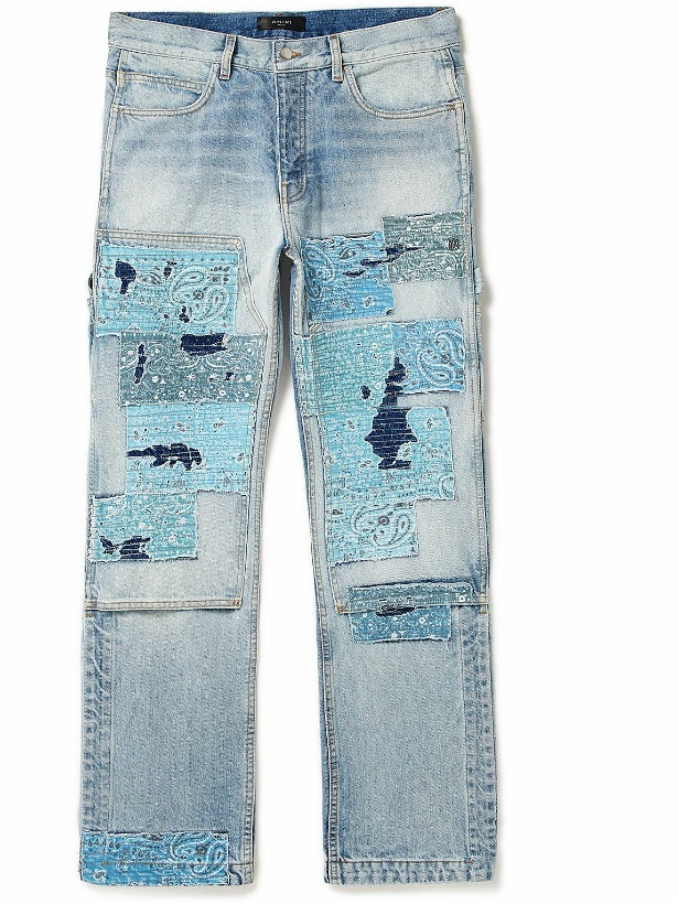 Photo: AMIRI - Carpenter Straight-Leg Distressed Patchwork Panelled Jeans - Blue