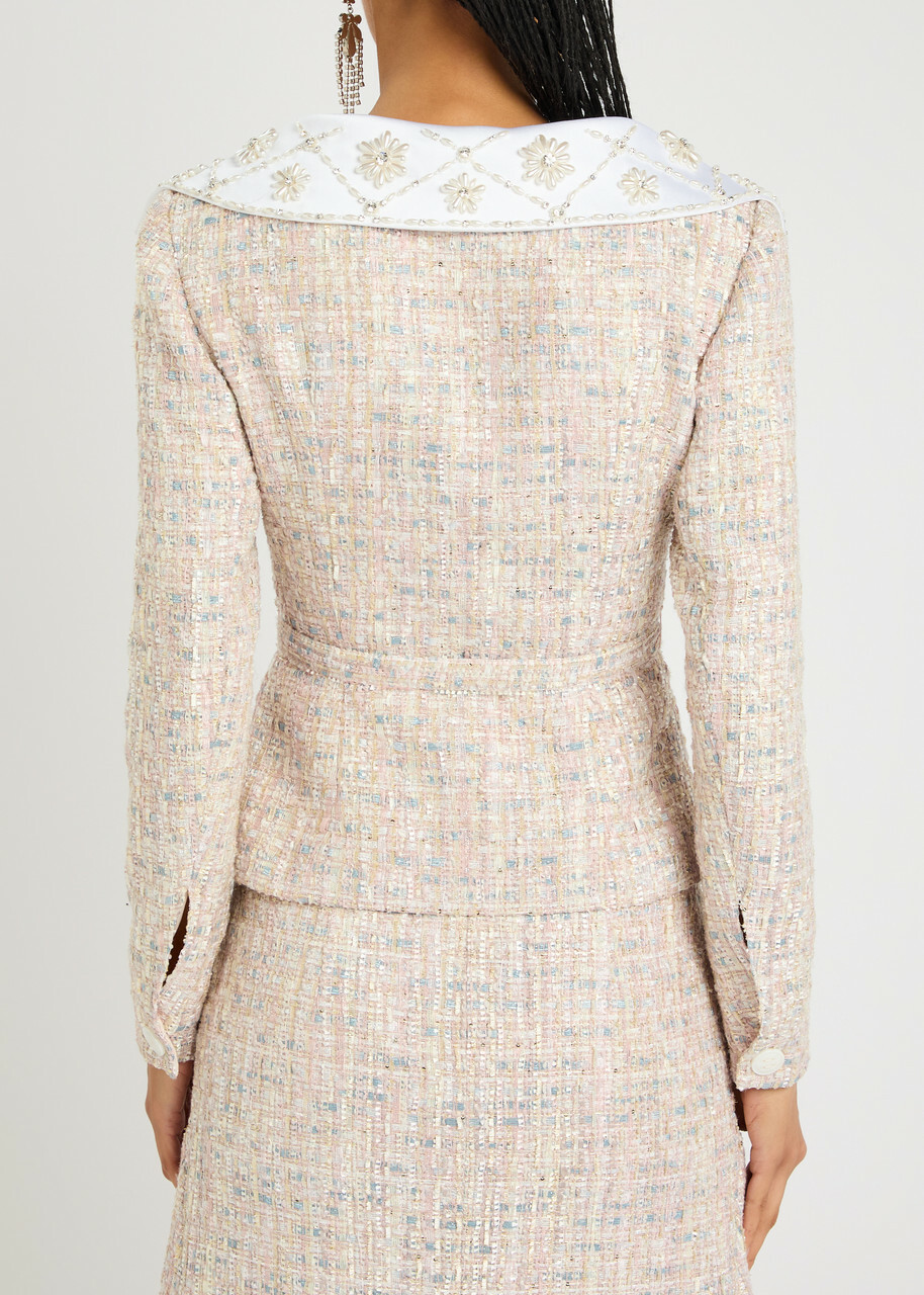 Huishan Zhang Goldie Metallic Tweed Jacket Pink