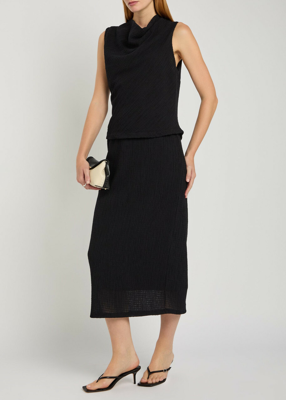 Vince Shadow Draped Textured Fine-knit top Black