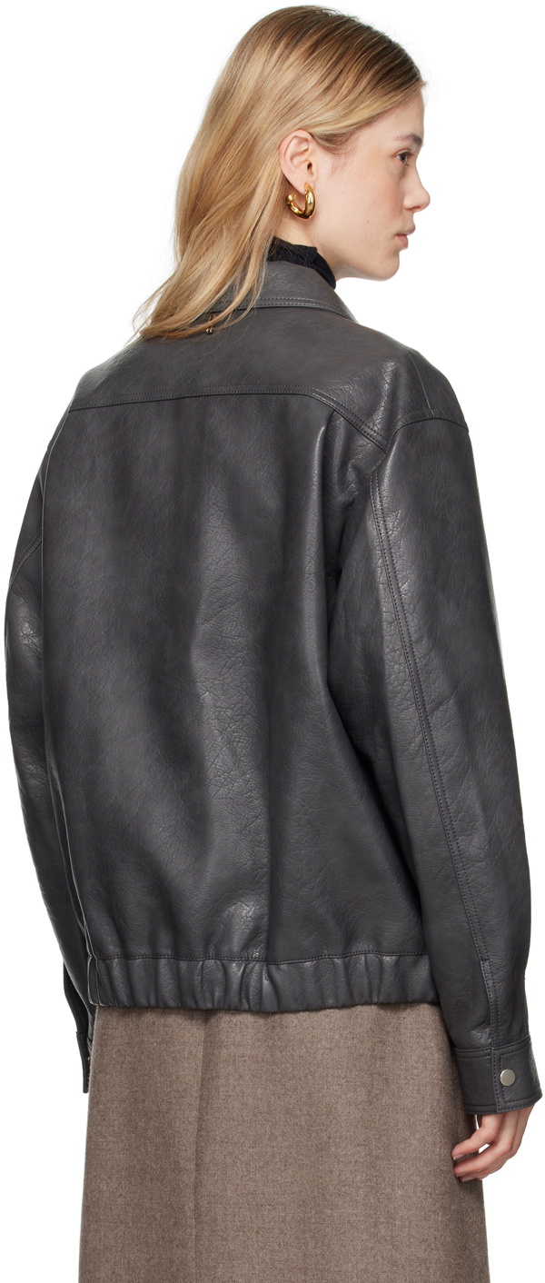 LE17SEPTEMBRE Gray Spread Collar Faux-Leather Jacket