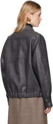 LE17SEPTEMBRE Gray Spread Collar Faux-Leather Jacket