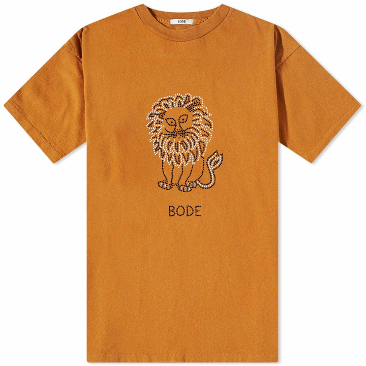 Photo: Bode Men's Embellished Lion T-Shirt in Marigold