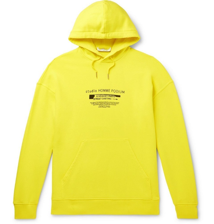 Photo: Givenchy - Printed Loopback Cotton-Jersey Hoodie - Bright yellow