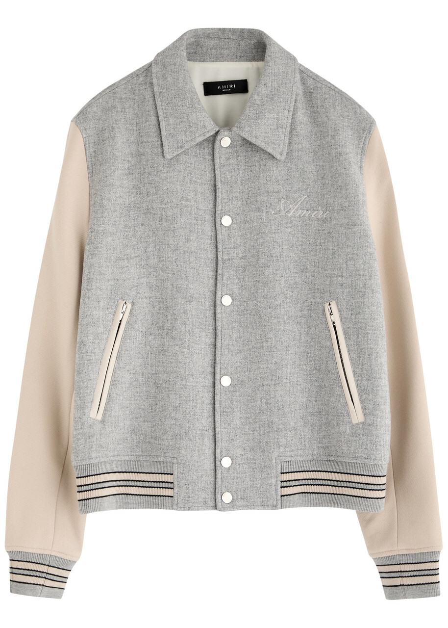 Amiri Bones Wool-blend Varsity Jacket Grey Amiri