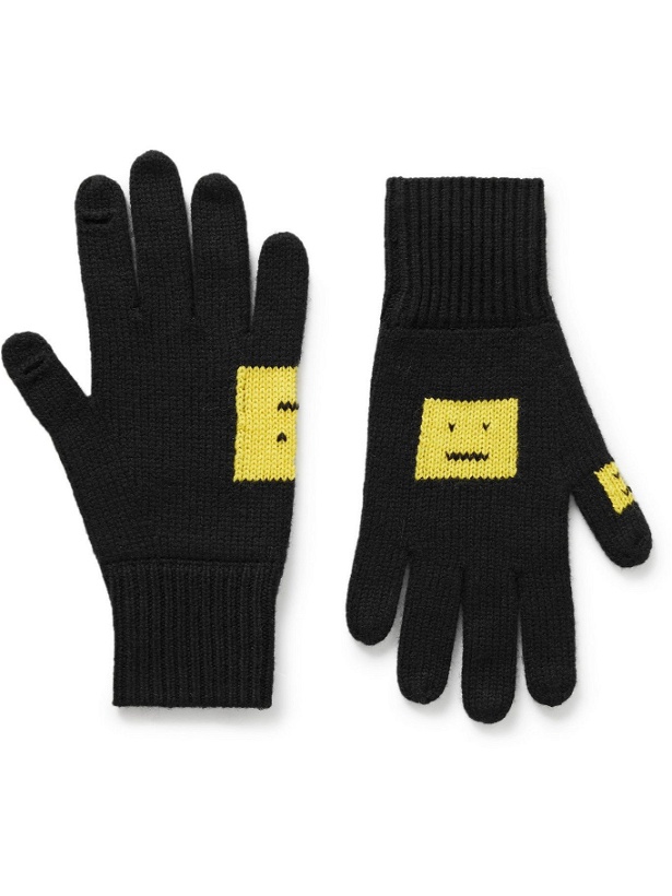 Photo: Acne Studios - Logo-Intarsia Wool-Blend Gloves - Black