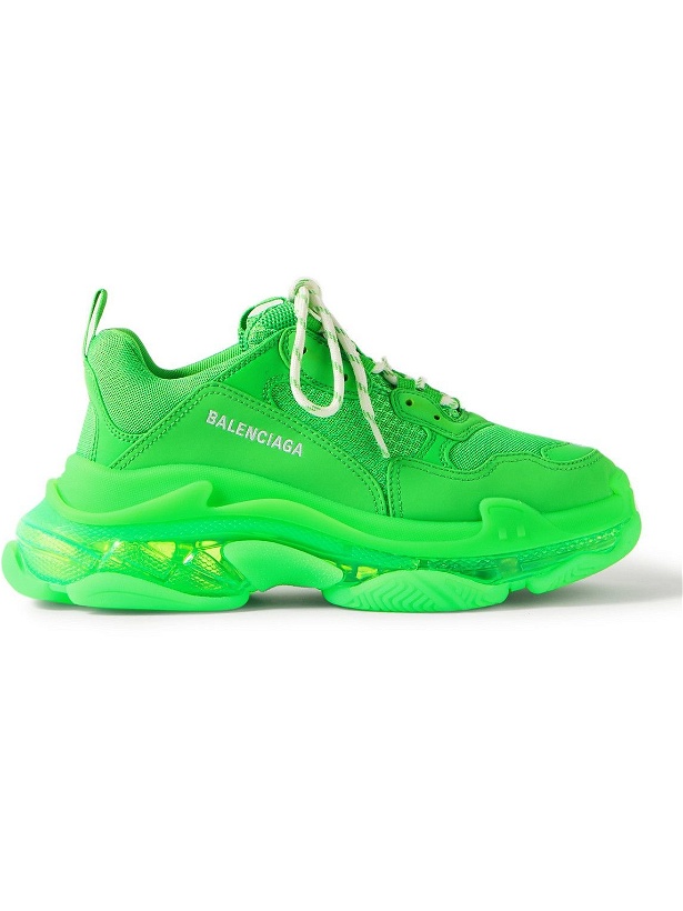 Photo: Balenciaga - Triple S Clear Sole Mesh, Nubuck and Leather Sneakers - Green