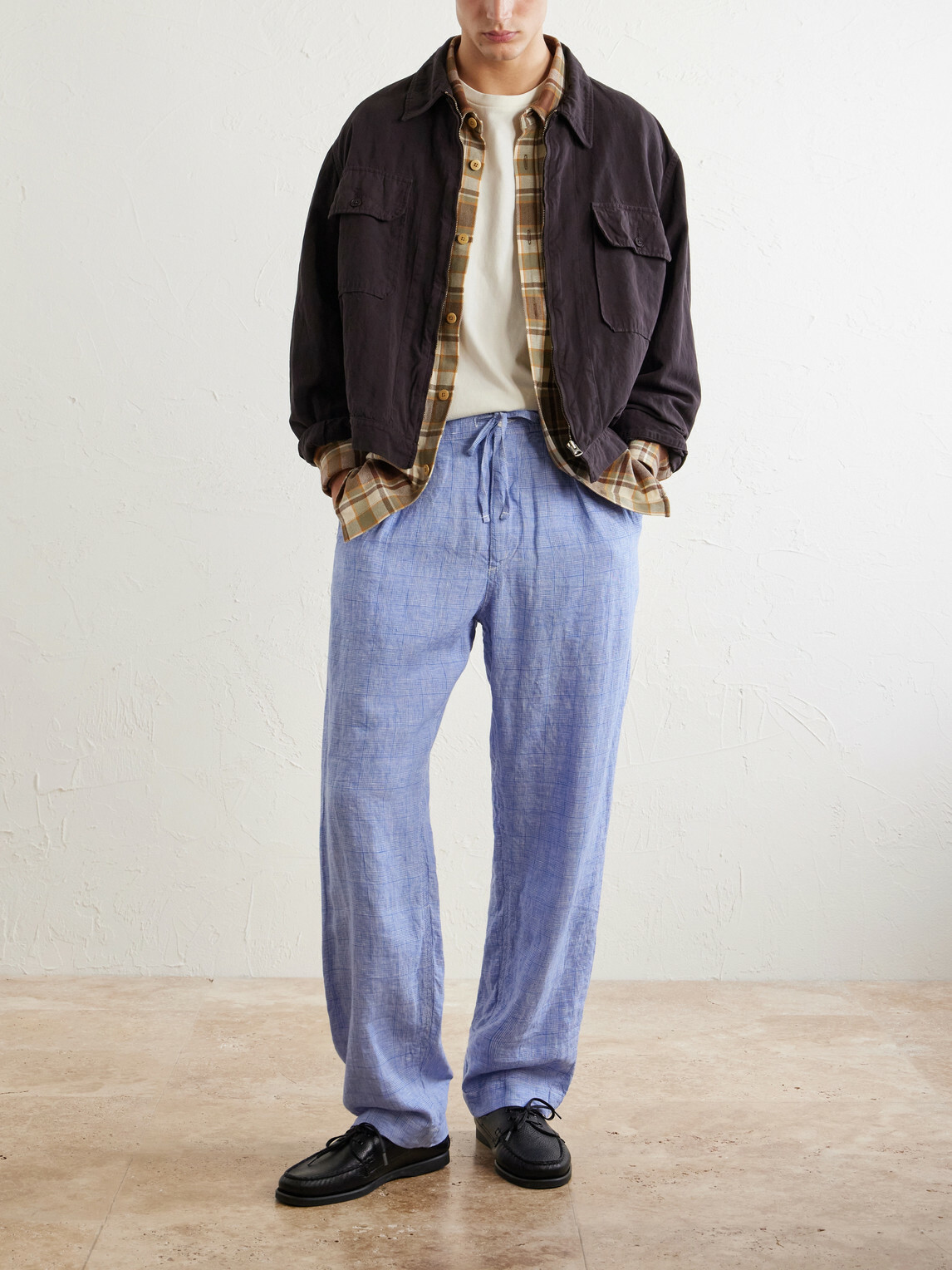 Polo Ralph Lauren - Wide-Leg Checked Woven Linen Trousers - Blue