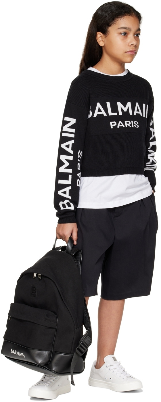 Balmain Kids Black Logo Backpack