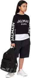 Balmain Kids Black Logo Backpack