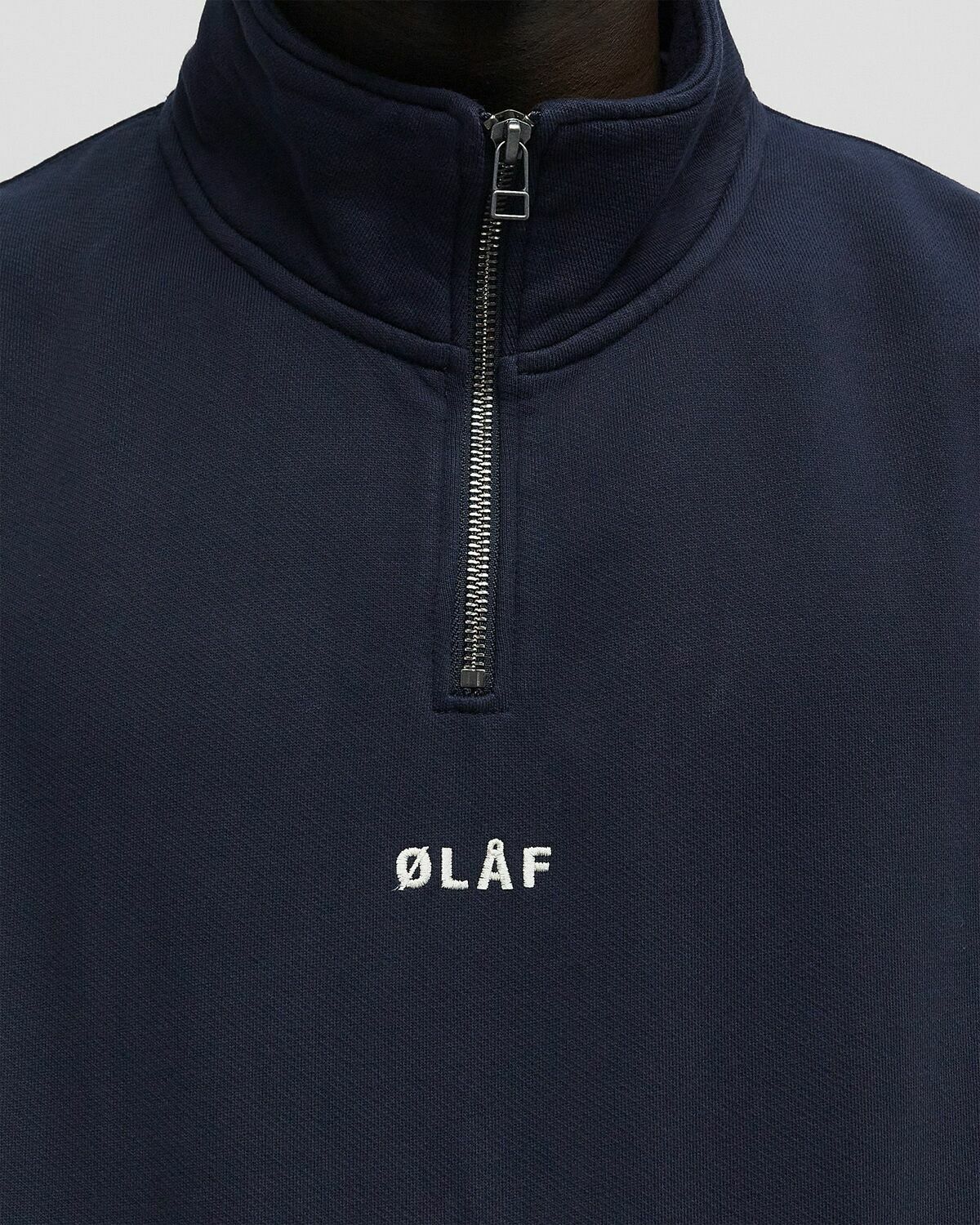 ØLÅF BLOCK ZIP MOCK NECK Blue Mens Half-Zips/Sweatshirt