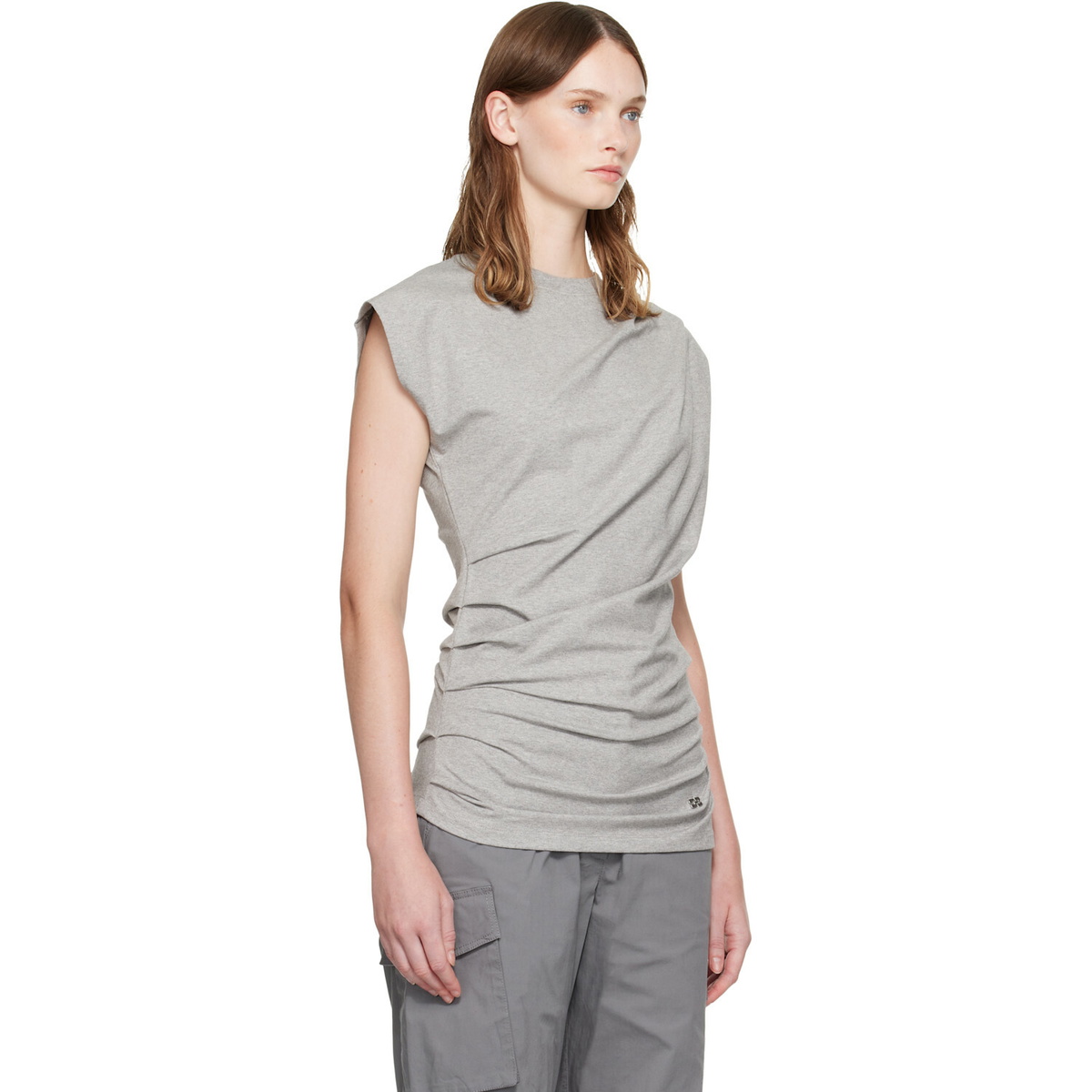 GANNI Gray Draped Jersey T-shirt