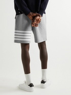 Thom Browne - Straight-Leg Striped Ribbed Cotton-Jersey Drawstring Shorts - Gray