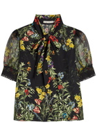 Alice + Olivia Brentley Floral-print Woven Blouse Black