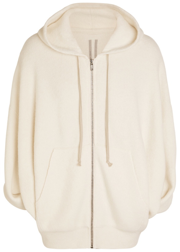 Photo: Rick Owens Maglia Zipped Hooded Knit Jumper Cream