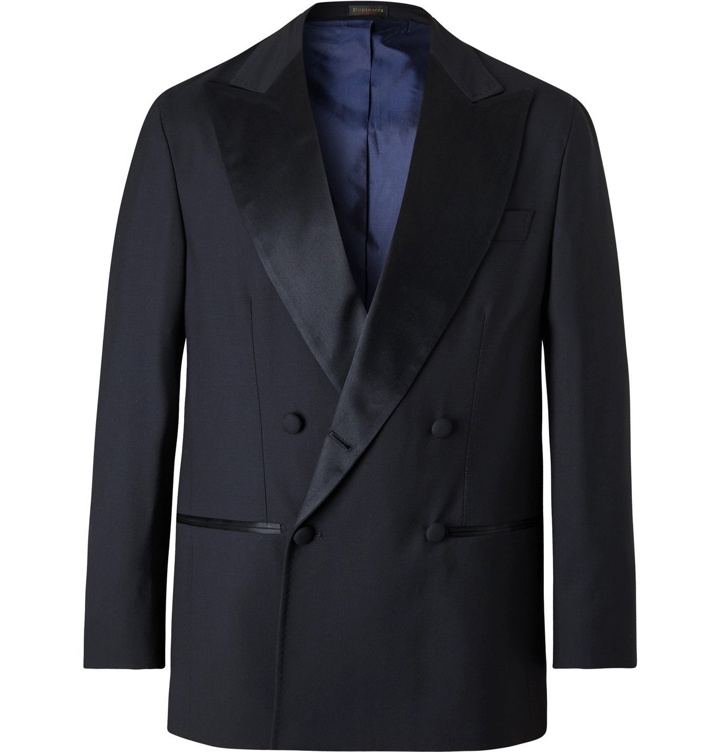 Photo: Rubinacci - Double-Breasted Satin-Trimmed Virgin Wool Tuxedo Jacket - Blue